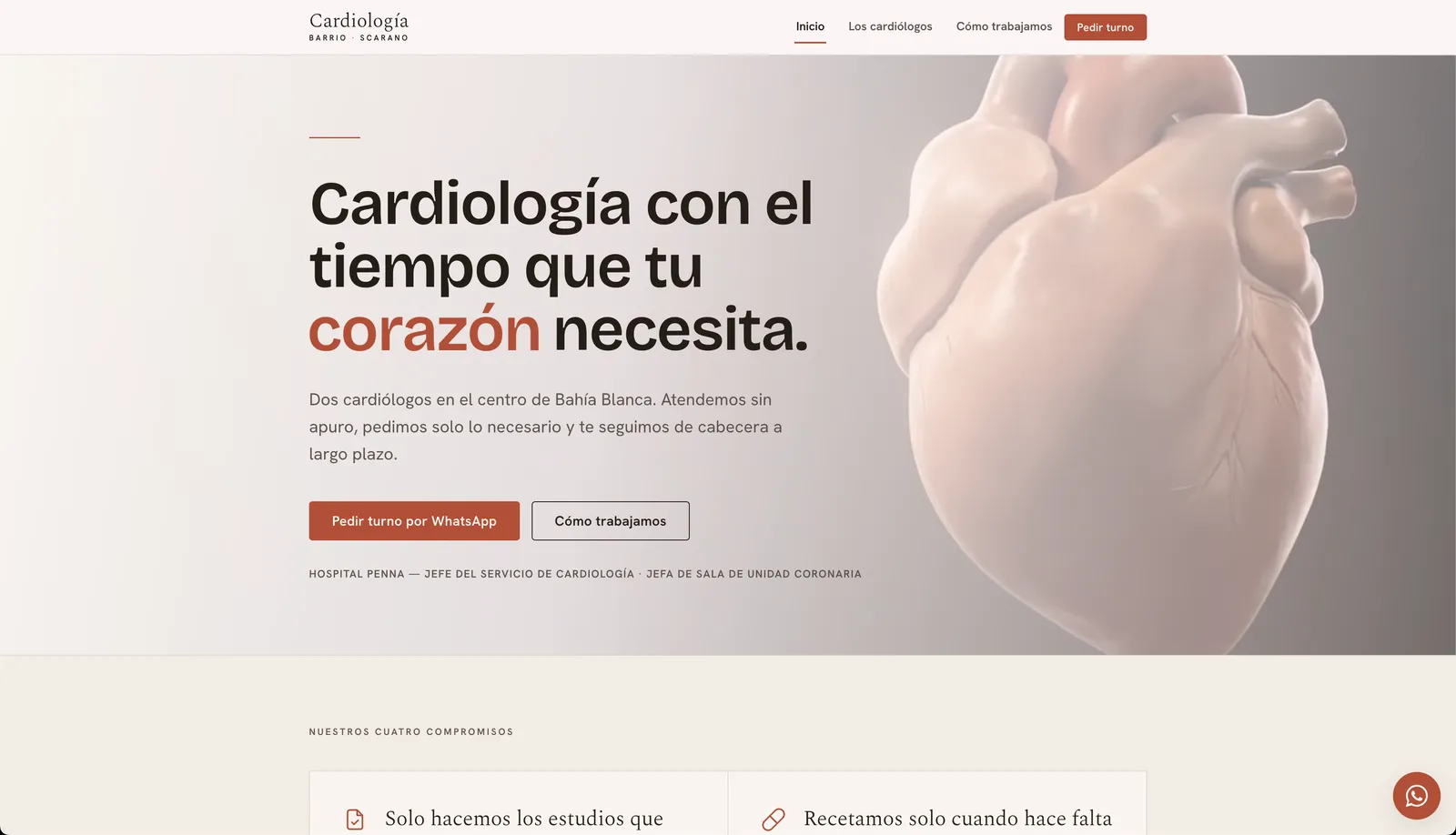 Home del sitio del consultorio cardiológico Barrio · Scarano con SecretarIA integrada